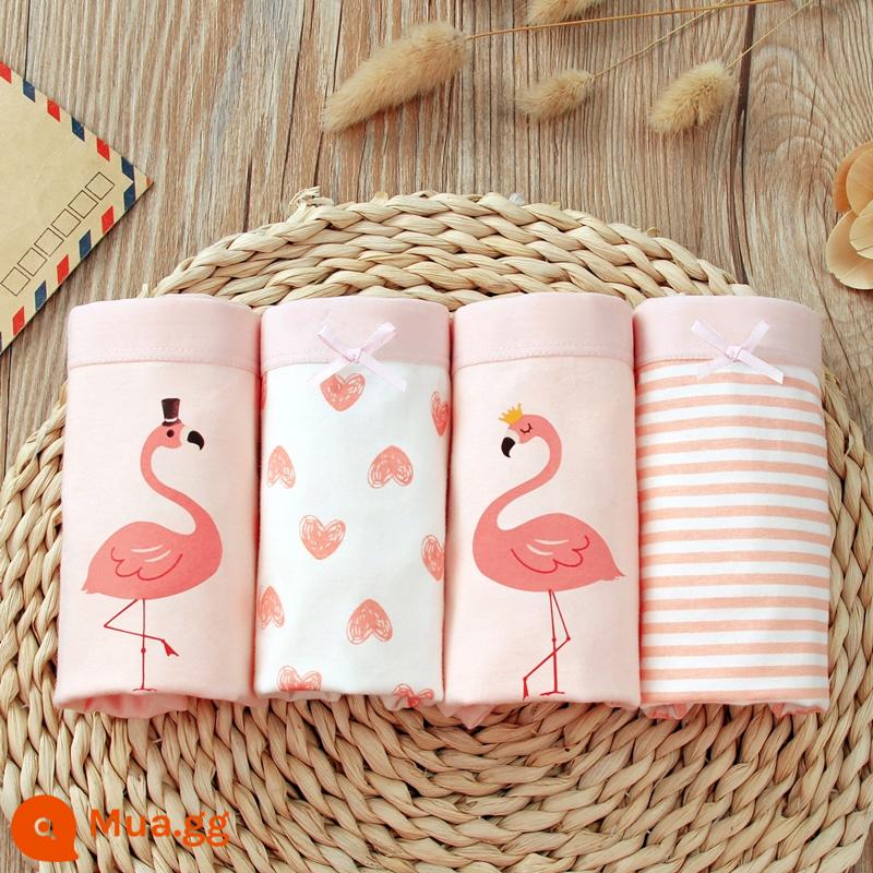 Đồ lót trẻ em trong thời đại cotton - Pink Flamingo (Bốn Góc) Loại A Cotton Nguyên Chất Không PP 4 Gói