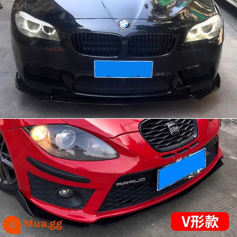 Xe đa năng xẻng phía trước ba phần môi phía trước góc chống va chạm dải sửa đổi hatchback và sedan bao quanh cằm bảo vệ góc trang trí - Bộ xẻng trước ba tầng hình chữ V [đen bóng]