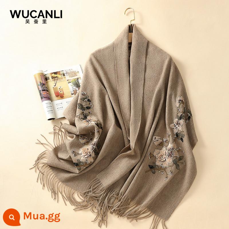 Khăn len khăn choàng mùa đông của phụ nữ hộp quà tặng mẹ áo món quà sinh nhật cashmere sườn xám mới thêu khăn quàng cổ Tô Châu - Kính hoa như mộng màu tím chân thực