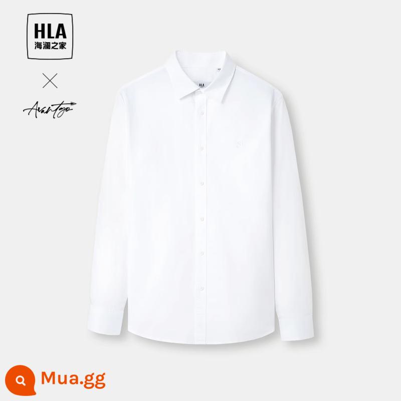 [Cotton Oxford kéo sợi] HLA/Hailan House Light Business Mùa xuân và mùa thu 2023 Áo sơ mi nam dài tay mới - Thêu ngực 19-Oxford tẩy trắng