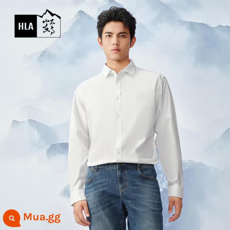 [Cotton Oxford kéo sợi] HLA/Hailan House Light Business Mùa xuân và mùa thu 2023 Áo sơ mi nam dài tay mới - Tranh thêu ngực 15-Oxford màu trắng nguyên bản