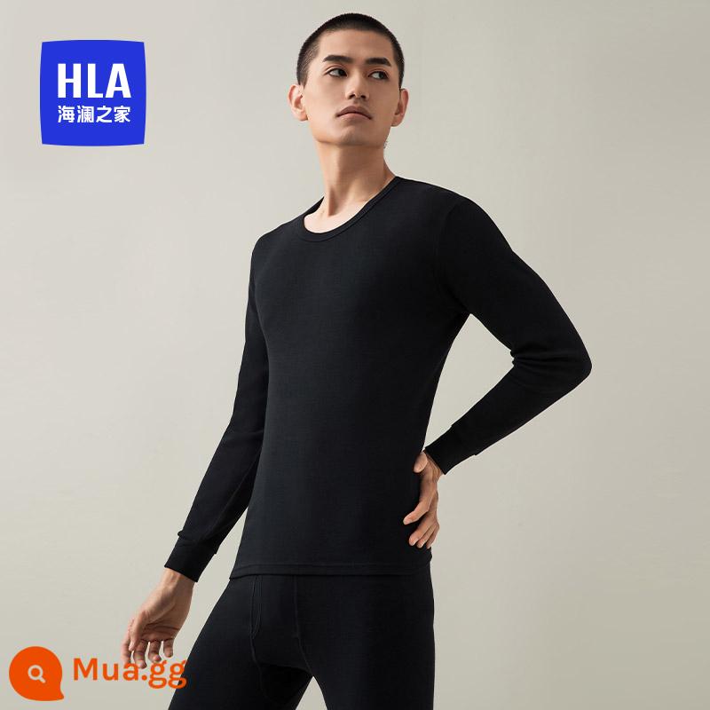 HLA/Heilan Trang chủ Quần áo và quần cotton nguyên chất sưởi ấm cho nam giới Cổ tròn mùa thu Quần áo mùa thu cho bé trai Quần vệ sinh Áo len cotton - Đen 8002