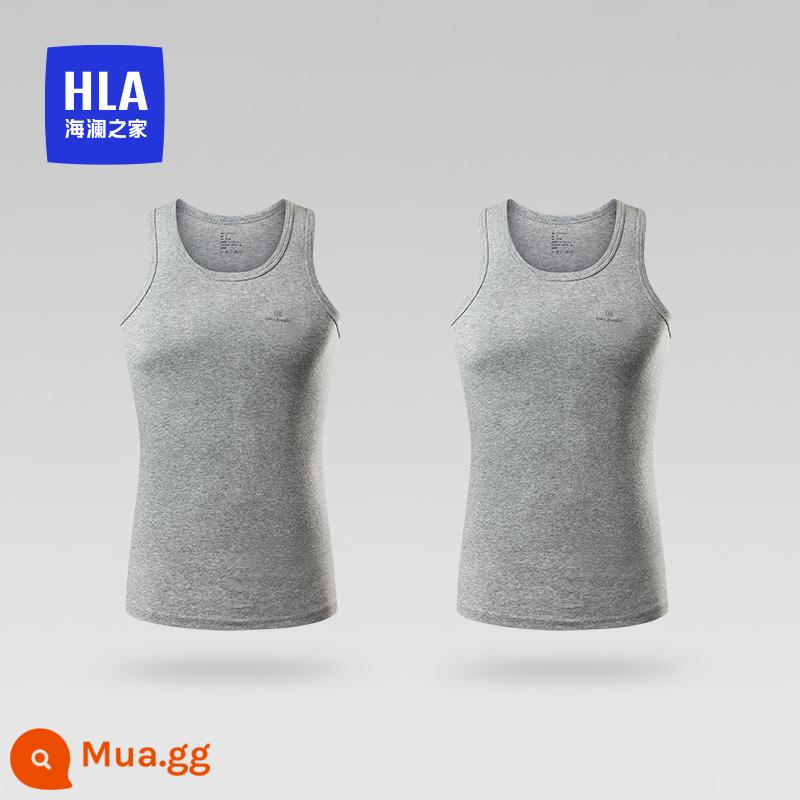 HLA/Hailan Nhà Áo Vest Nam 2 Miếng Cotton Nguyên Chất Thoáng Khí Đồng Màu Mùa Hè Đáy Mặc Phần Mỏng Trắng Quần Lót Nam - Xám Sương + Xám Sương 9065