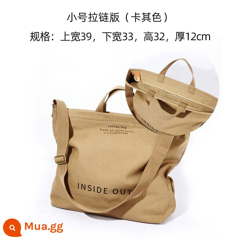 Túi Canvas Túi Tote Nam Túi Messenger 2022 Mới Nhật Bản Dung Tích Lớn Túi Đeo Vai Túi Xách Túi Túi Máy Tính - Phiên bản dây kéo nhỏ (kaki)