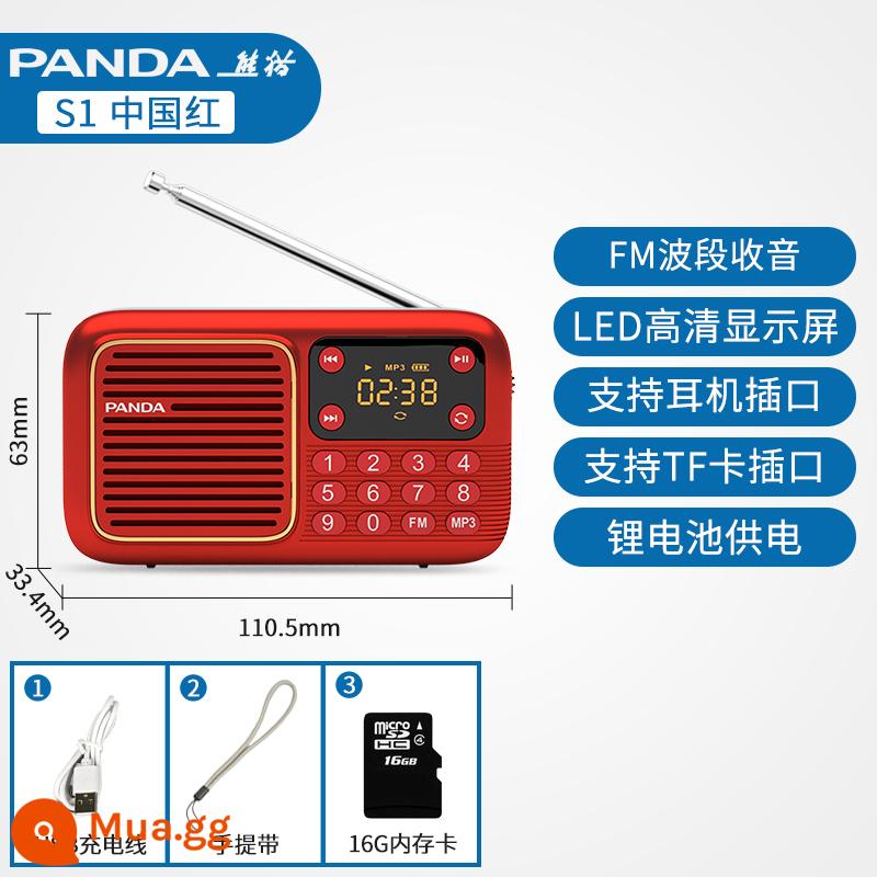 Panda S3 máy nghe đài cho người già chuyên hát và thu âm tích hợp U disk Walkman - Đỏ [thẻ nhớ tiêu chuẩn +16G]