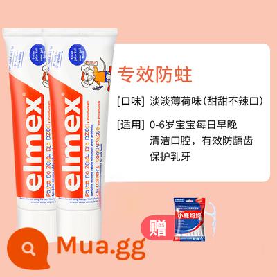 elmex Ai Meishi kem đánh răng trẻ em bàn chải đánh răng cho bé bé một tuổi 2 lon 1 chống sâu bướm fluoride 3-6-12 không nuốt - Kem đánh răng gói 2 chiếc (kèm chỉ nha khoa), 0-6 tuổi