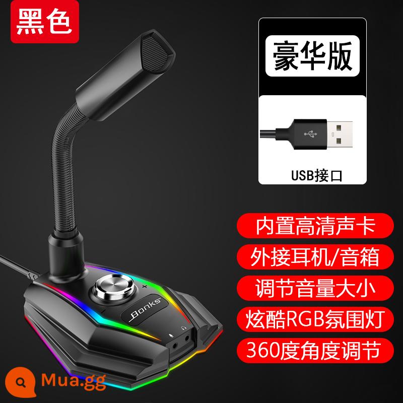 Trò chơi Micrô trực tiếp Micrô Máy tính để bàn Máy tính xách tay Giao diện USB Thẻ âm thanh Bài hát K quốc gia Neo ăn gà tại nhà Hội nghị bài hát K Thiết bị ghi âm YY Micrô điện dung có dây Micrô máy tính - Phiên bản USB Deluxe màu đen-RGB dạ quang-Giao diện âm thanh-Với chip card âm thanh-Neo đề xuất trò chơi lớp trực tuyến trực tiếp