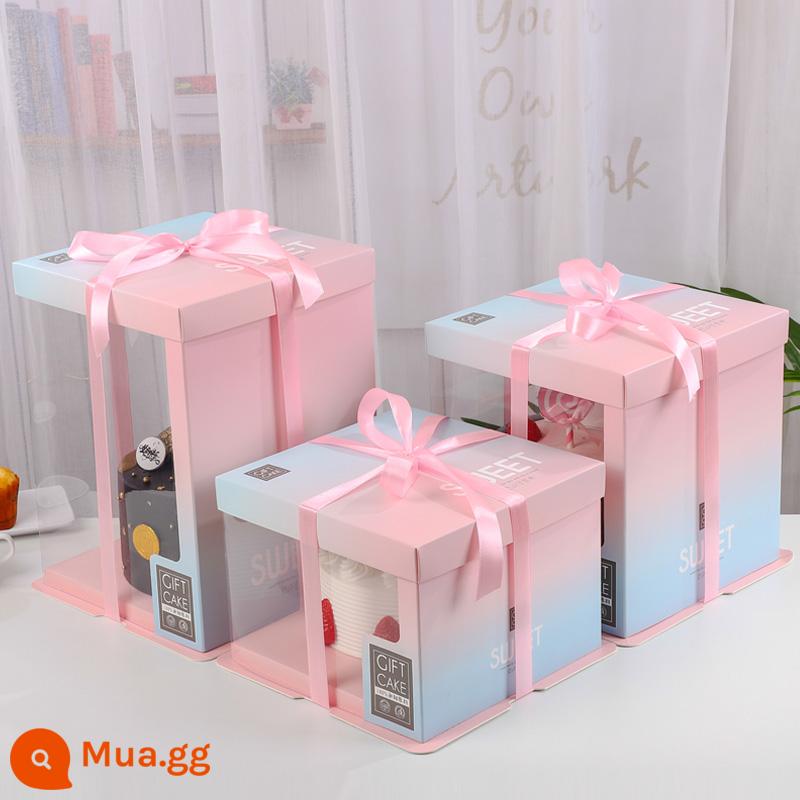 Hộp bánh sinh nhật bao bì hộp 6 sáu inch 8 tám inch 12 inch 10 inch đơn hai lớp cao vuông trong suốt hộp bánh - Trong suốt—[màu gradient + kem nền]