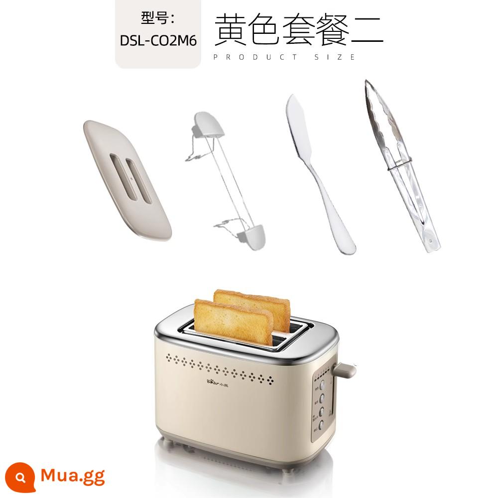 Máy nướng bánh mì Bear gia nhiệt lát bánh sandwich máy nướng bánh mì nhỏ Máy nướng bánh mì đất hoàn toàn tự động - Bộ thép nội ngoại thất màu be 2 trong 1: [Tấm che bụi + vỉ nướng + dao cắt bơ + kẹp bánh mì]