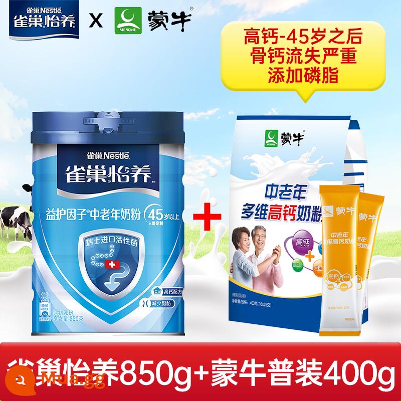 Nestlé Yiyang sữa bột trung niên và người cao tuổi có hàm lượng canxi cao cho người lớn sữa bột không chứa đường sucrose đích thực hàng đầu của cửa hàng hàng đầu - Chữa đường ruột ❤ Yiyang 850g + Sữa bột tổng hợp Mengniu cho người già 400g