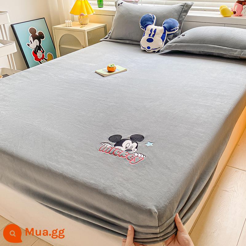 Disney Nhung Sữa Trang Bị Tấm Một Mảnh Ga Trải Giường Plus Nhung Mùa Đông 2022 Mới Nỉ Nệm Nhung San Hô - Xám nhạt-Mickey [nhung sữa dày]