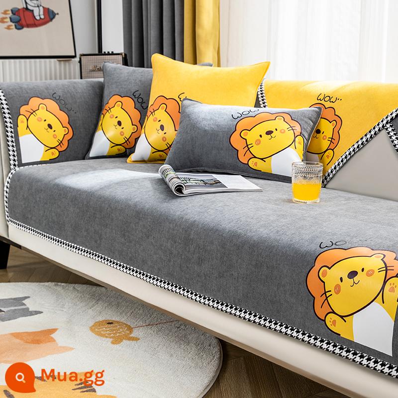 Voan Ghế Sofa Đệm Bốn Mùa Đa Năng 2021 Mới Đơn Giản Hiện Đại Chống Trơn Trượt Ghế Sofa Bọc Ghế Vải Khăn - Sư tử nhỏ - màu xám