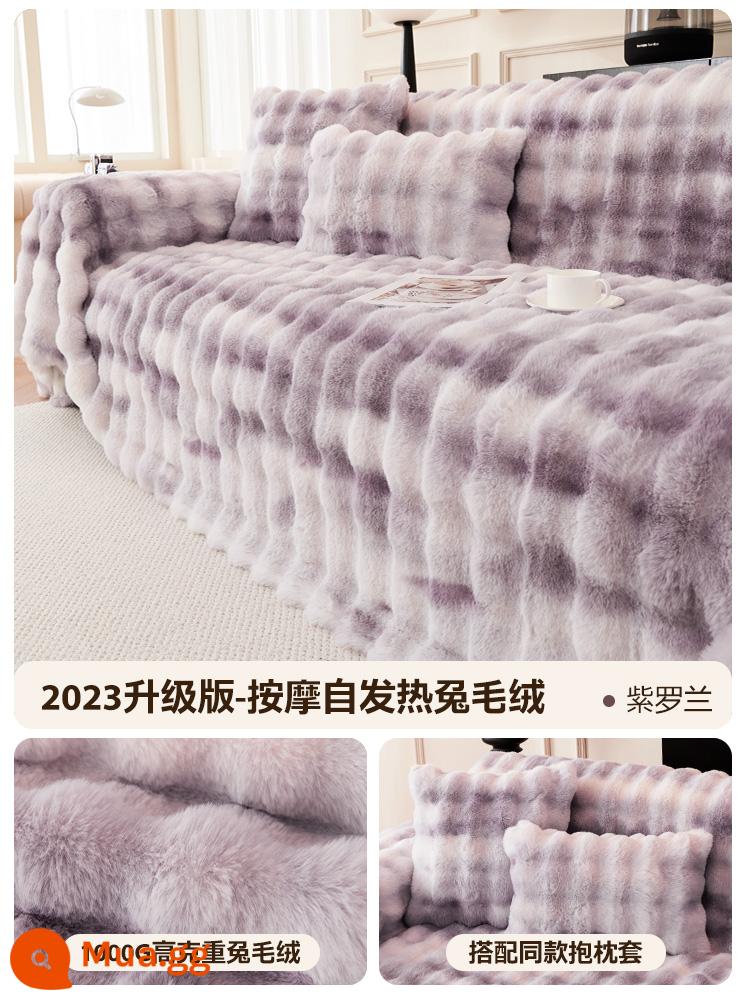 Vỏ sofa nhung thỏ dày mùa đông, vỏ bọc tay vịn cao cấp, vỏ sofa, chăn đệm ghế đa năng trọn gói - Thỏ Nhung-Tím