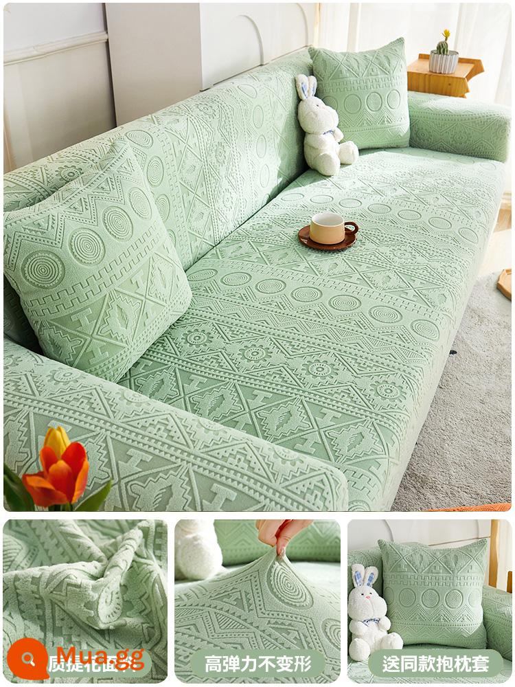 Vỏ bọc ghế sofa đàn hồi bằng nhung Jacquard Vỏ bọc đa năng bao gồm tất cả các loại chống mèo chống trầy xước phổ biến bốn mùa mới 2023 vỏ bọc ghế sofa mùa thu đông - xanh ngọc lục bảo