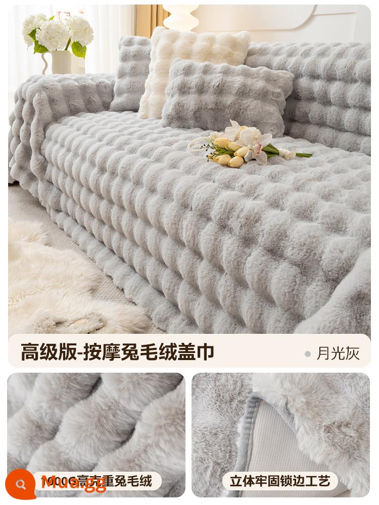 Vỏ sofa nhung thỏ dày mùa đông, vỏ bọc tay vịn cao cấp, vỏ sofa, chăn đệm ghế đa năng trọn gói - Lông thỏ - Xám nhạt [Phiên bản cao cấp 1000g Chất dày dặn]