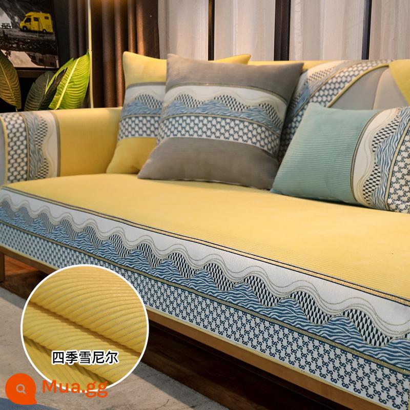 Đệm Sofa Bốn Mùa Đa Năng Đơn Giản Hiện Đại Đệm Đệm Chống Trơn Ghế Sofa Ghế Đệm Đa Năng Bao Vải Lưng Khăn - Sóng màu vàng