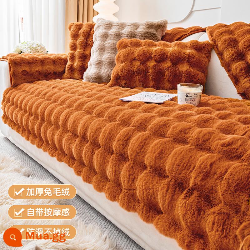 Kem Phong Cách Thỏ Nhung Ghế Sofa Mùa Đông Làm Đặc Thỏ Sang Trọng Phong Cách Mới 2023 Mùa Thu Đông Ghế Sofa Bao Khăn Vải - Lông thỏ sang trọng màu cam