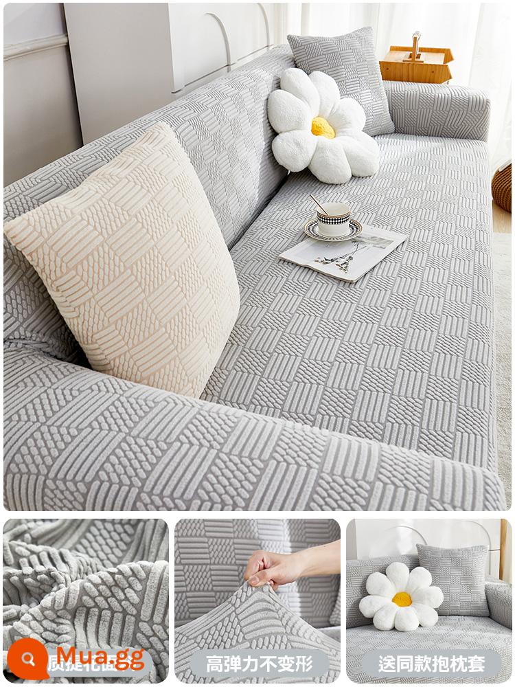 Vỏ bọc ghế sofa đàn hồi bằng nhung Jacquard Vỏ bọc đa năng bao gồm tất cả các loại chống mèo chống trầy xước phổ biến bốn mùa mới 2023 vỏ bọc ghế sofa mùa thu đông - Mẫu màu - xám nhạt