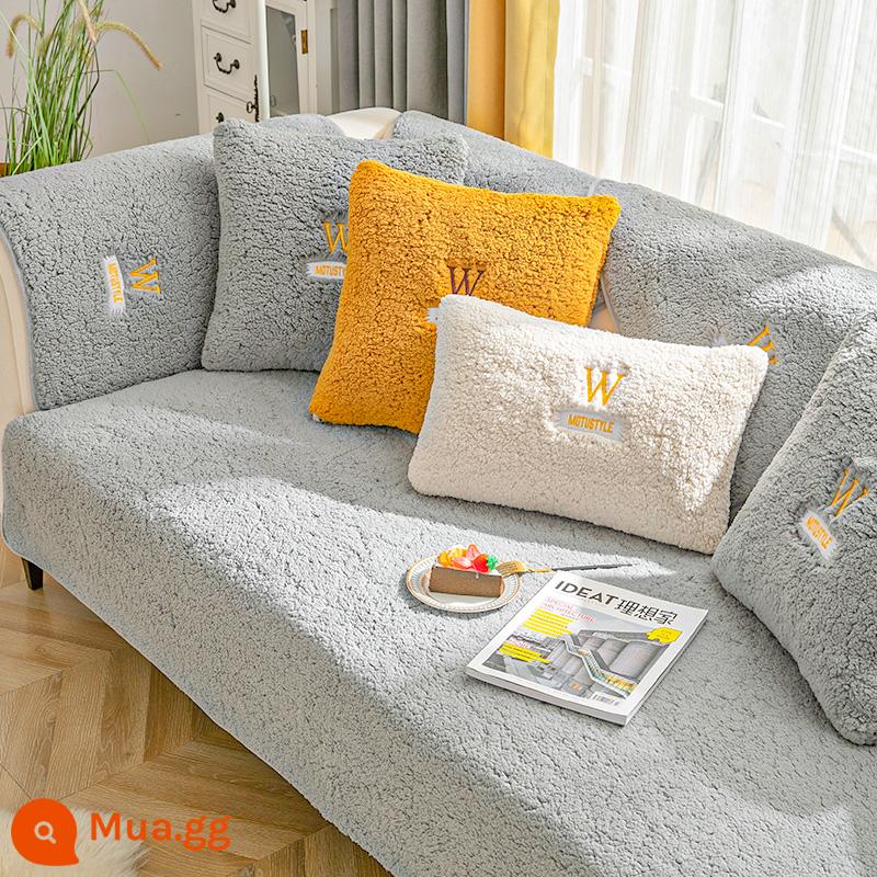 Bông Nhung Ghế Sofa Đệm Mùa Đông 2022 Mới Sang Trọng Ghế Sofa Dày Ấm Chống Mèo Xước Ghế Sofa Khăn Vải - Màu xám nhạt ấm áp