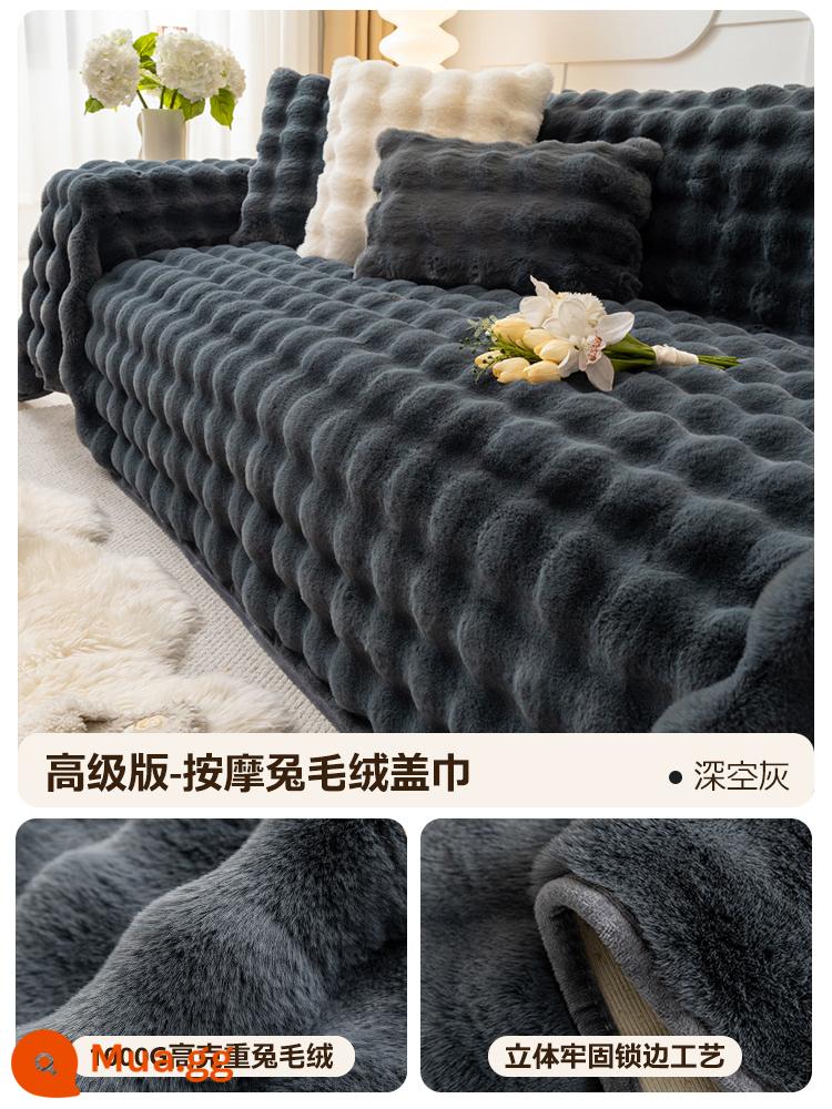 Vỏ sofa nhung thỏ dày mùa đông, vỏ bọc tay vịn cao cấp, vỏ sofa, chăn đệm ghế đa năng trọn gói - Lông thỏ - Xám không gian [Phiên bản cao cấp 1000g Dày]