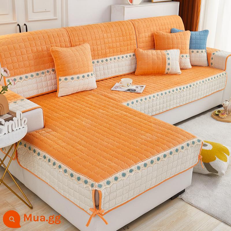 2022 Mới Vải Ren Sofa Đệm Mùa Đông Sang Trọng Đệm Chống Trơn Trượt Đa Năng Đa Năng Ghế Sofa Bao Vải Đệm - Lông Đuôi - Cam