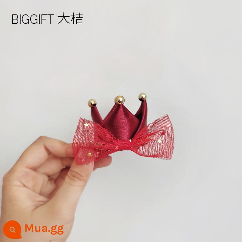 BIGGIFT quả cam lớn ~ kết cấu cao! Mũ sinh nhật bé gái vương miện công chúa kẹp tóc trọn gói không làm đau tóc - Màu đỏ quý phái | Kẹp tóc trọn gói, khoảng 6*6cm