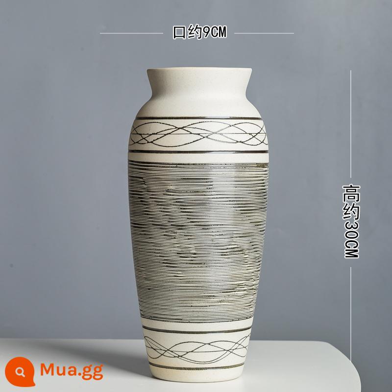 Jingdezhen bình trang trí phòng khách cắm hoa hoa khô sáng tạo hiện đại tối giản Trung Quốc mờ bình gốm thủy canh hoa - Màu đen trắng mờ size lớn, cao khoảng 32cm