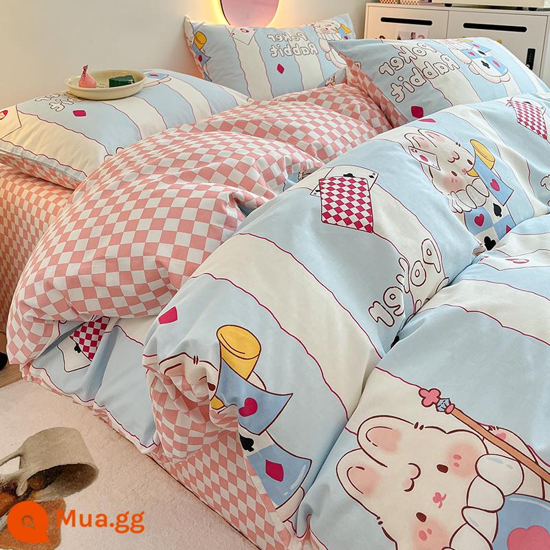 Ins gió hoạt hình giường cotton bốn món Bộ 100 cotton trẻ em bé trai ký túc xá bộ ba giường xuân thu vỏ chăn - thỏ jack