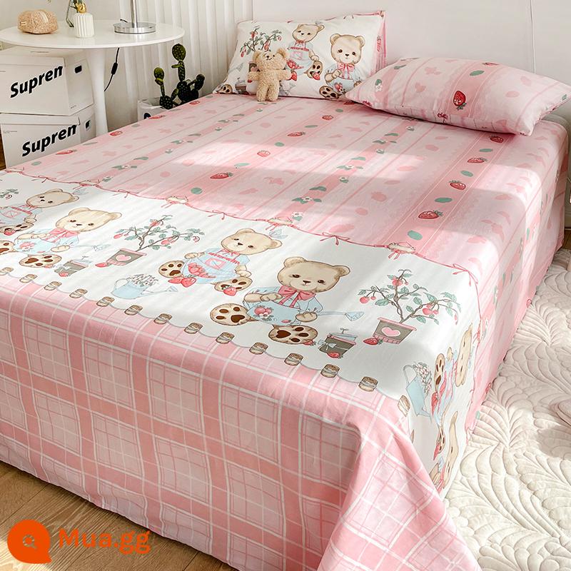 Hoạt Hình 100 Tấm Cotton Một Mảnh Ký Túc Xá Trẻ Em Đơn Đôi Chăn Đơn Học Sinh Cậu Bé Áo Gối Ba Bộ - Gấu làm vườn