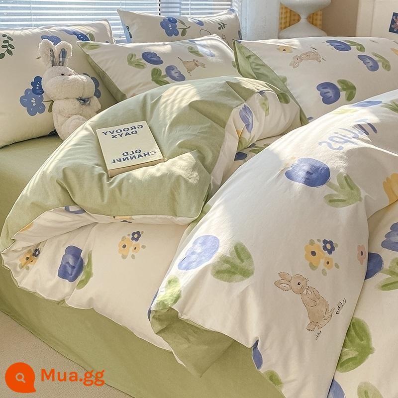 Ins nhỏ cotton tươi giường 4 món cotton 100 chăn ga gối đệm ký túc xá 3 mảnh giường cổ tích vỏ chăn trang bị tấm - thiên đường trong lành