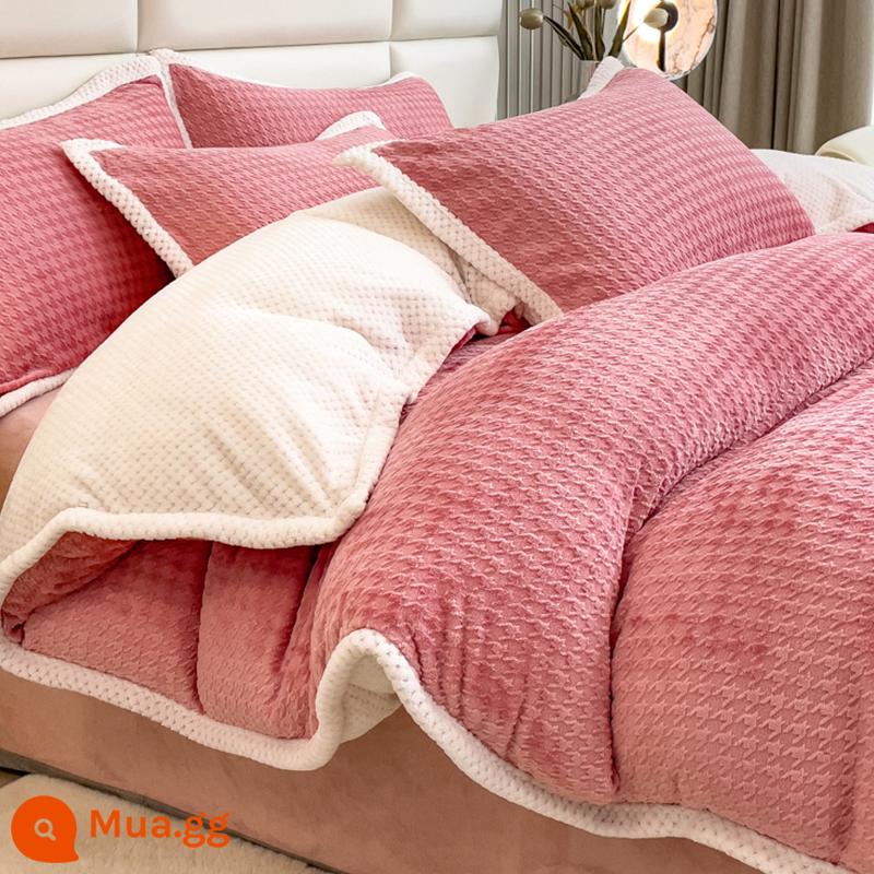 Cao -cấp sữa dày chăn Velvet Single 150x200x230 Single -Person Winter Double Coral Flange đã được bao phủ - Bột đậu Houndstooth