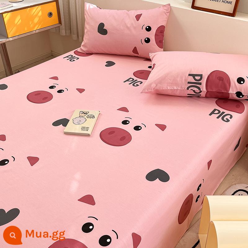 Mùa hè cotton nguyên chất 100 tấm đơn giường đôi 1,8 mét cotton đơn tấm chăn 2 vỏ gối bộ ba mảnh 1,5 mét - heo dễ thương