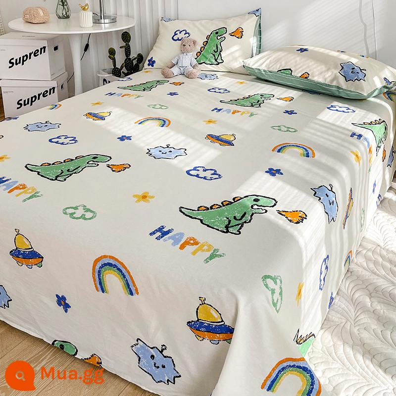 Hoạt Hình 100 Tấm Cotton Một Mảnh Ký Túc Xá Trẻ Em Đơn Đôi Chăn Đơn Học Sinh Cậu Bé Áo Gối Ba Bộ - du hành khủng long