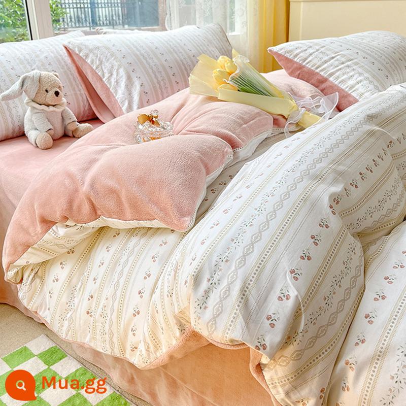 Mùa đông Một bông cotton nguyên chất B sữa nhung san hô vỏ chăn một mảnh mùa đông đơn Plus nhung vỏ chăn flannel chăn - Kiểm tra công khai nhỏ