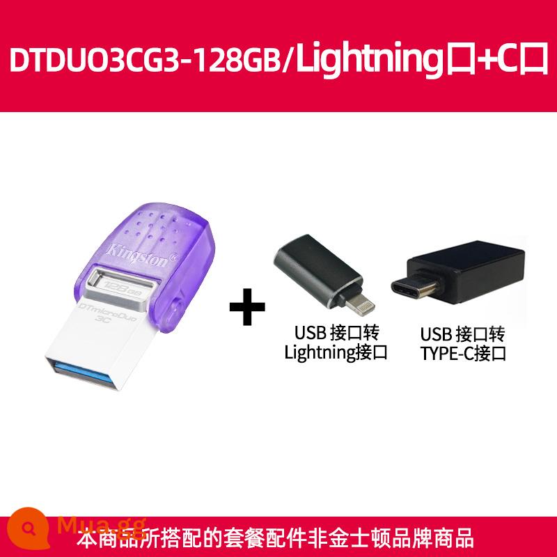 Kingston128g Đĩa U dung lượng lớn tốc độ cao USB mini dành cho sinh viên Ổ đĩa flash TypeC điện thoại di động máy tính ô tô kim loại sử dụng kép - Bộ chuyển đổi DTDUO3CG3/128G+ (cổng Apple Lightning + cổng C)