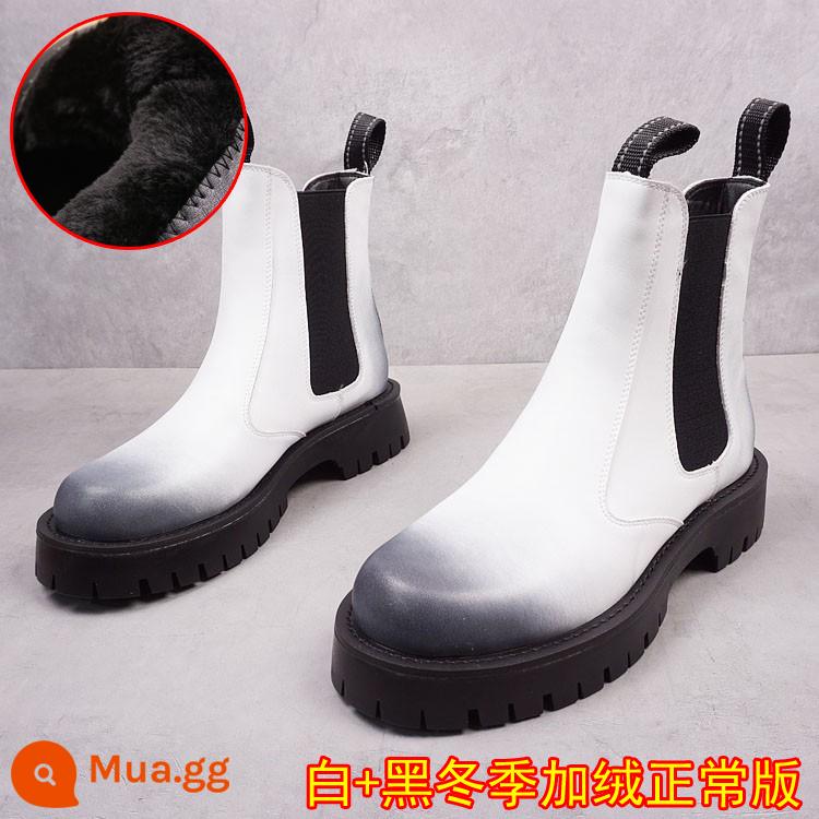 Mùa thu và mùa đông Mid -tube Mid -Tube Tube Tube Chelsea Martin Boots British Boot - Tay áo màu trắng và đen cộng với phiên bản nhung thông thường