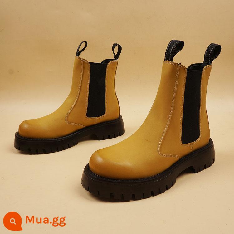 Mùa thu và mùa đông Mid -tube Mid -Tube Tube Tube Chelsea Martin Boots British Boot - Mặt trong của lớp lót đơn màu vàng của tay áo được tăng lên