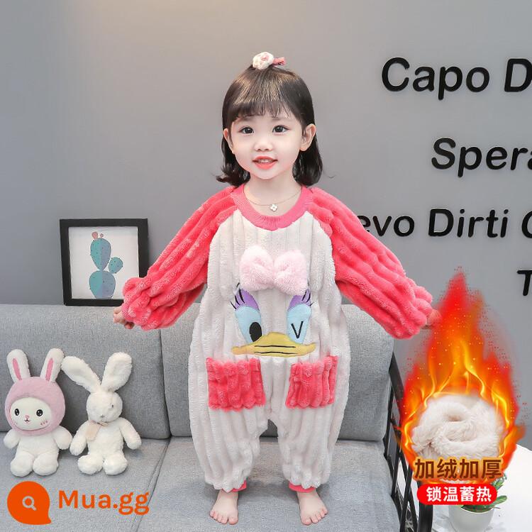 Cô gái phiên bản Hàn Quốc của Pyjamas Winter Pyjama Baby Plus Velvet dày trẻ em Áo khoác trẻ em - dưa hấu đỏ