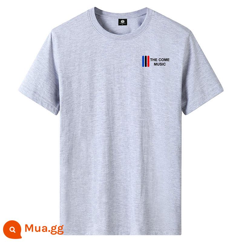 Hai Mảnh 2023 Mới 100% Cotton Áo Thun Nam Size Lớn Rời Cổ Tròn In Xu Hướng Đáy Áo Sơ Mi Áo Thun - 15THE màu xám nhạt 1 cái