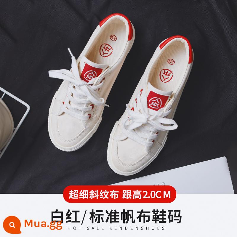 Renben 2022 Mẫu Đôi Giày Vải Giày Sneakers Ins Triều Mùa Xuân Phong Cách Hot Giày Nhỏ Màu Trắng Giày Nữ Phong Cách Cổ Điển Mới - trắng đỏ