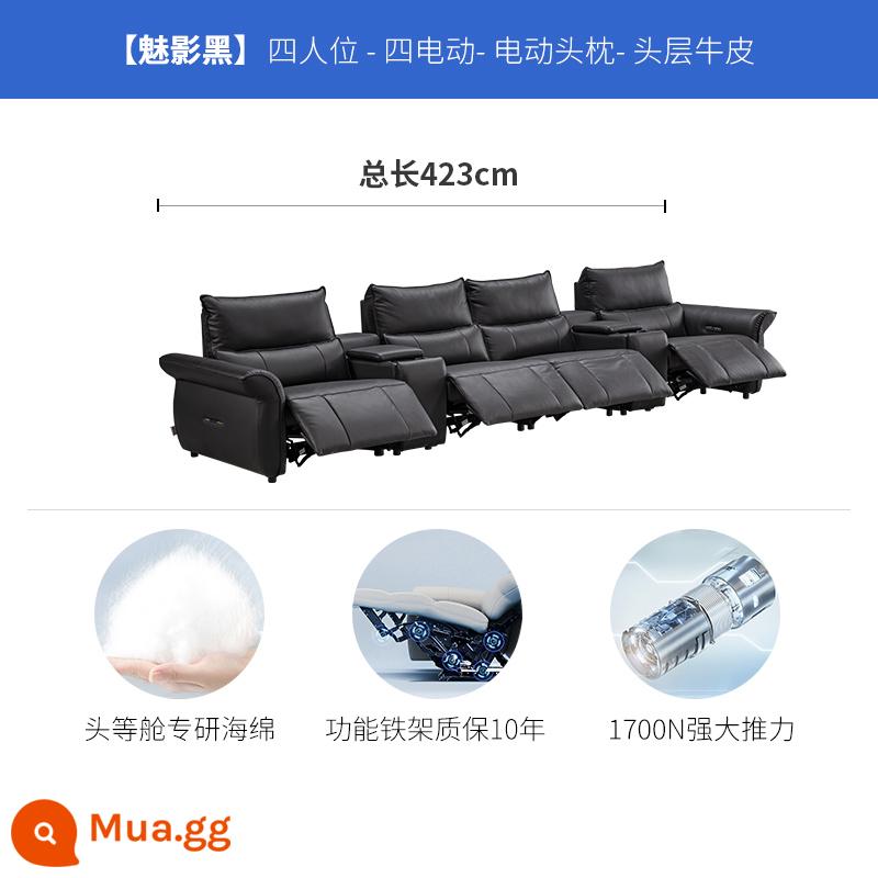 Chivas hạng nhất Ý nhẹ sang trọng sofa da điện phòng khách rạp hát tại nhà sofa phòng nghe nhìn 30025 - Phantom Black-[Zero Wall] Bốn chỗ ngồi-Bàn điện + tủ đựng đồ*2-15 ngày giao hàng