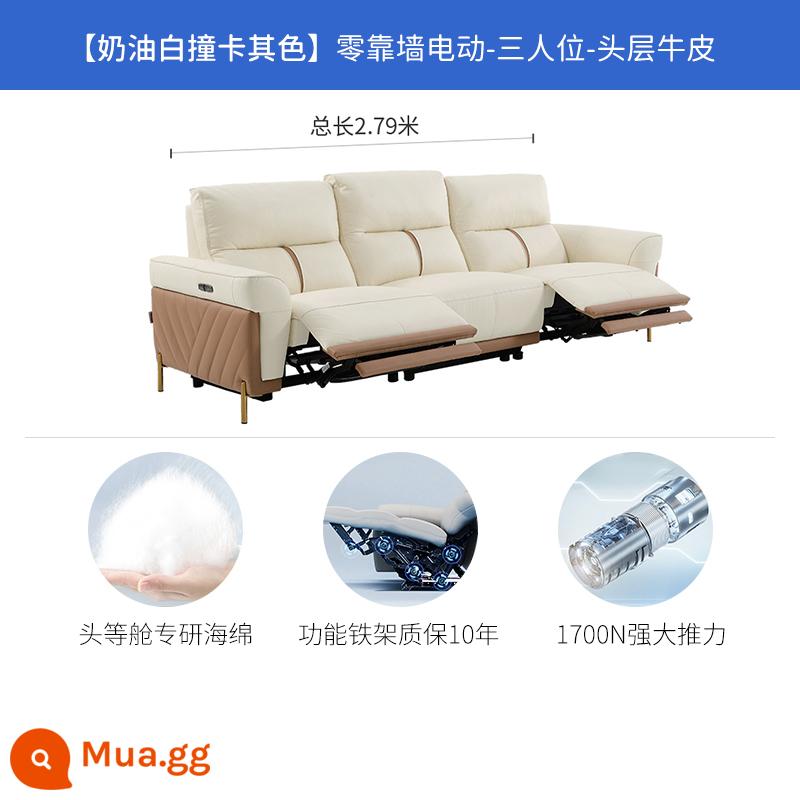 Sofa da Chivas hạng nhất ánh sáng hiện đại sang trọng phong cách kem phòng khách điện chức năng Sofa phô mai 50825 - Màu trắng kem với màu kaki - không sát tường - ba chỗ ngồi điện đôi - giao hàng 15 ngày