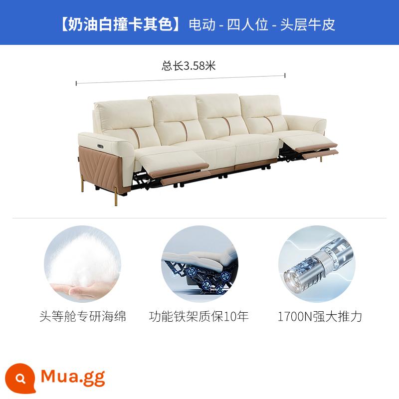 Sofa da Chivas hạng nhất ánh sáng hiện đại sang trọng phong cách kem phòng khách điện chức năng Sofa phô mai 50825 - Màu trắng kem, màu kaki - xe bốn chỗ chạy điện kép - giao hàng 72 giờ