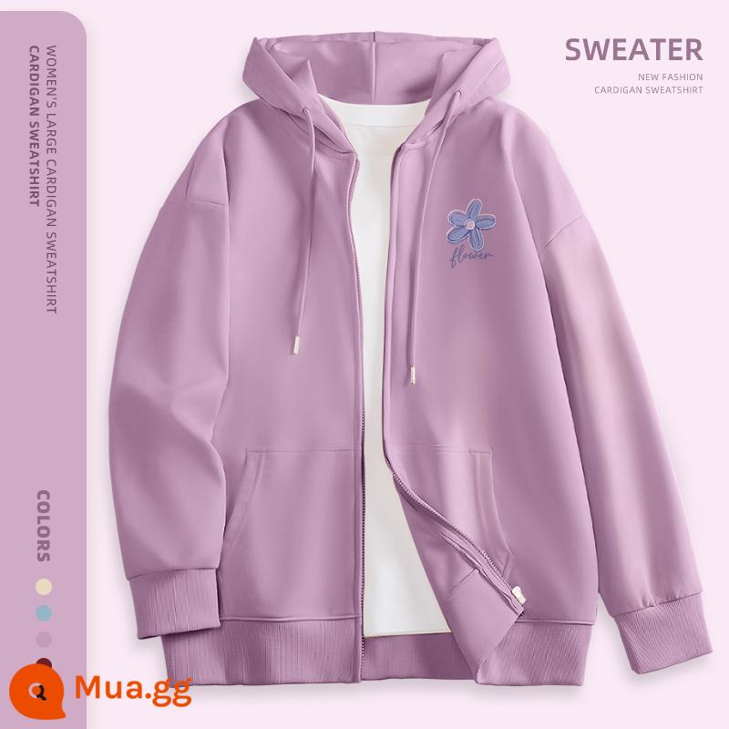 Jeanswest Áo Có Mũ Áo Khoác Nữ Xuân Thu 2023 Mới Size Lớn Nữ Sơn Đông Jimo Dây Kéo Cardigan PC - [Phong Cách Xuân Thu 330g Tơ Sữa] Khoai Môn Tím (Z Nhãn Ngực Freesia)