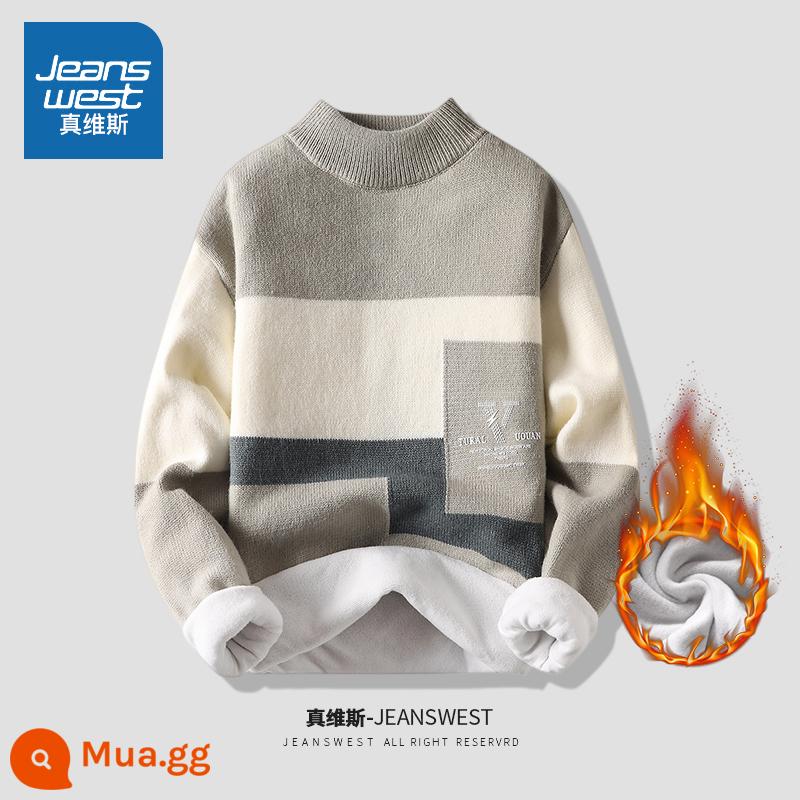 Jeanswest áo len nam mùa thu đông Plus nhung dày ấm giữa cổ cao thanh niên đáy áo sơ mi quần áo mùa đông - 6662 mơ cộng nhung