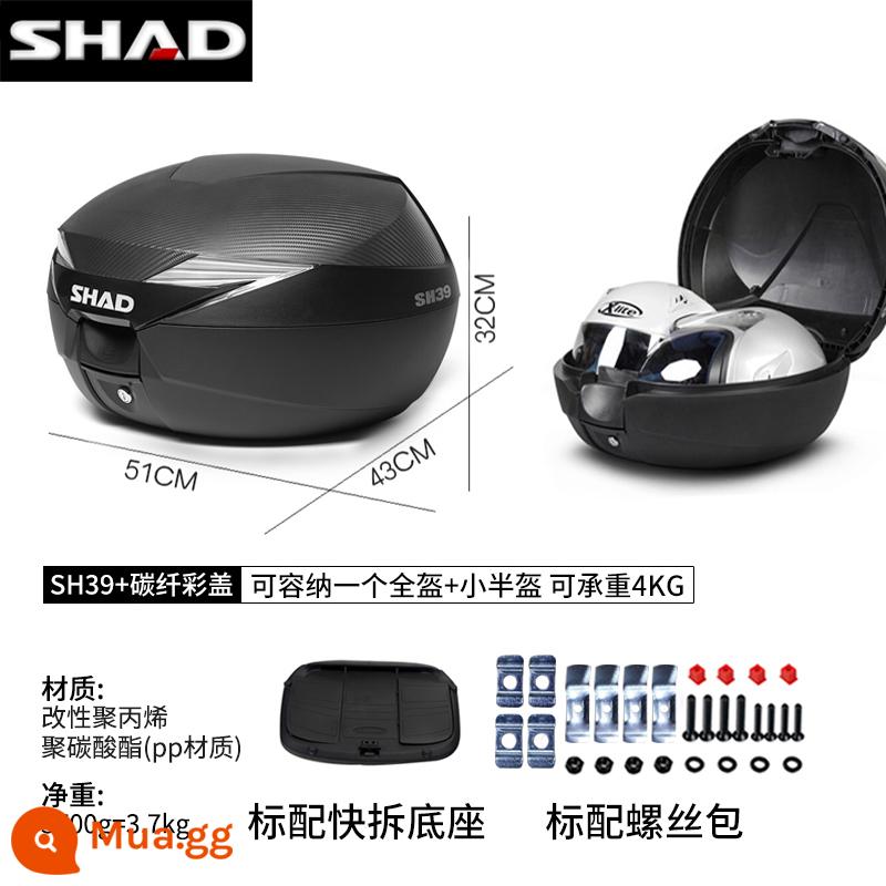 cốp shad Shad 33/39/48 xe tay ga PCX160 Fosha 350 Wuji sr250gt cốp - Hộp đuôi SH39 + đế tháo nhanh + ốp màu sợi carbon