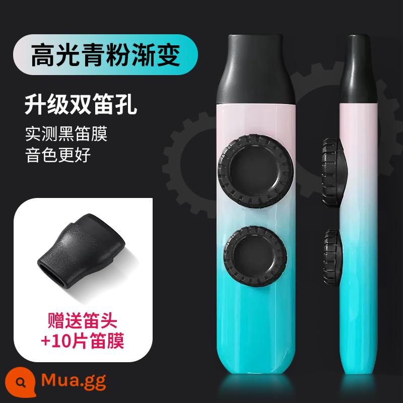 Sáo miệng chuyên nghiệp mới ở cấp độ chơi Kazoo không cần học huýt sáo nhạc cụ kazoo hàng đầu trong cửa hàng hàng đầu dành cho người mới bắt đầu tập tin tự động - Độ dốc màu hồng lục lam có độ bóng cao + đầu sáo miễn phí + dây buộc + 10 miếng màng sáo