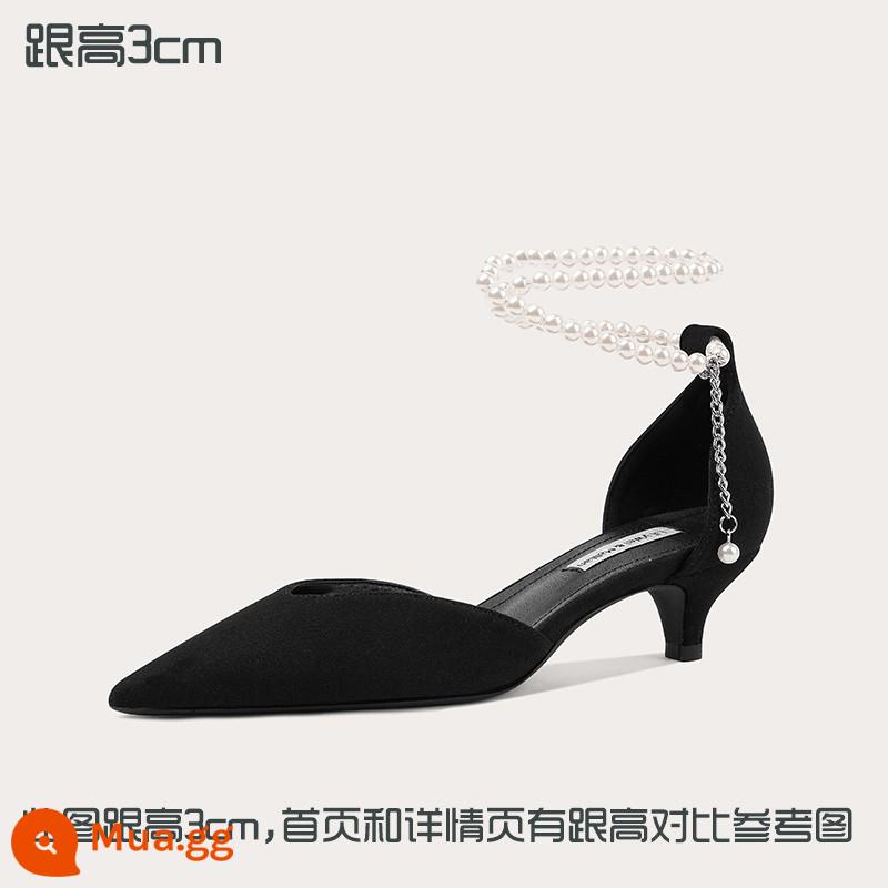 Lily Wei2023 giày cao gót ngọc trai mùa hè size lớn 40-43 gót đẹp 41 xăng đan nữ size nhỏ 313233 Baotou - Đen [cao gót 3cm]