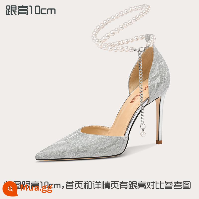 Lily Wei2023 giày cao gót ngọc trai mùa hè size lớn 40-43 gót đẹp 41 xăng đan nữ size nhỏ 313233 Baotou - Bạc [chiều cao gót 10 cm]