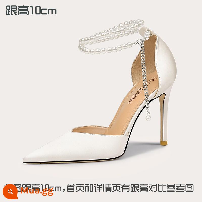 Lily Wei2023 giày cao gót ngọc trai mùa hè size lớn 40-43 gót đẹp 41 xăng đan nữ size nhỏ 313233 Baotou - Trắng [cao gót 10cm]